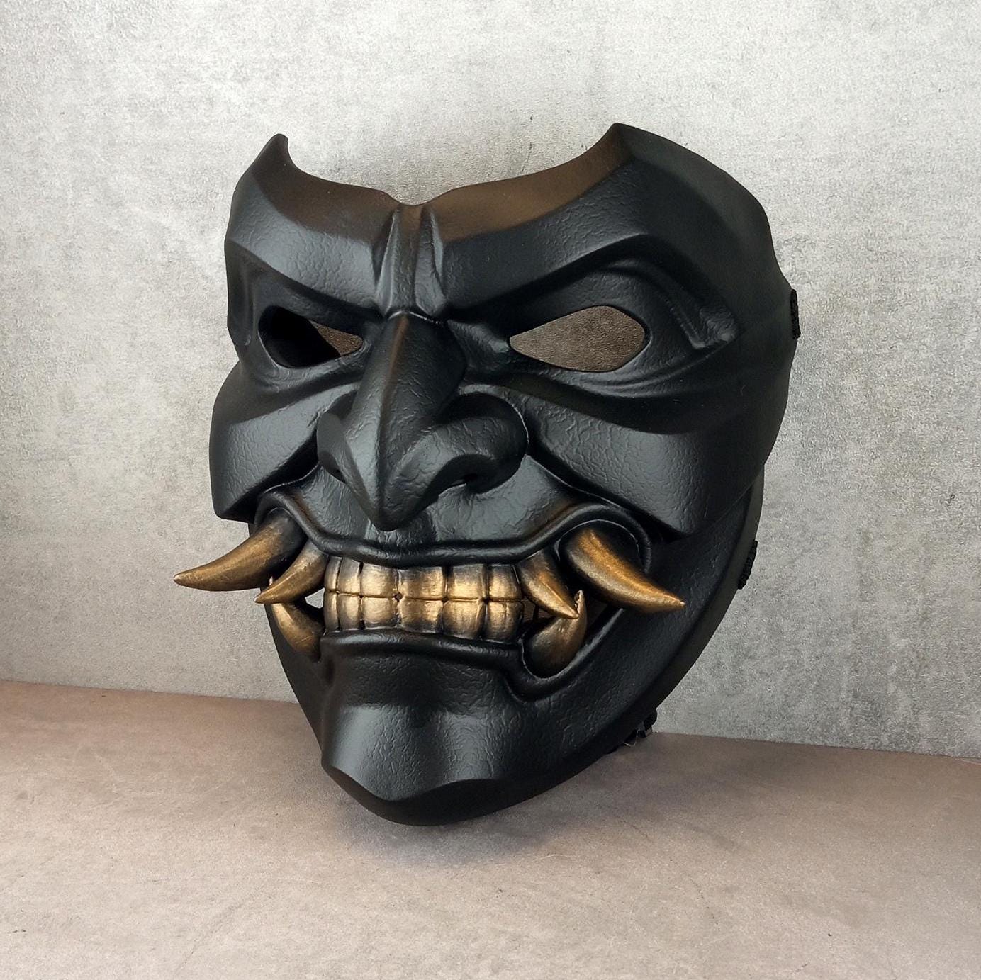 Black Samurai Somen Mask with Bronze Fangs