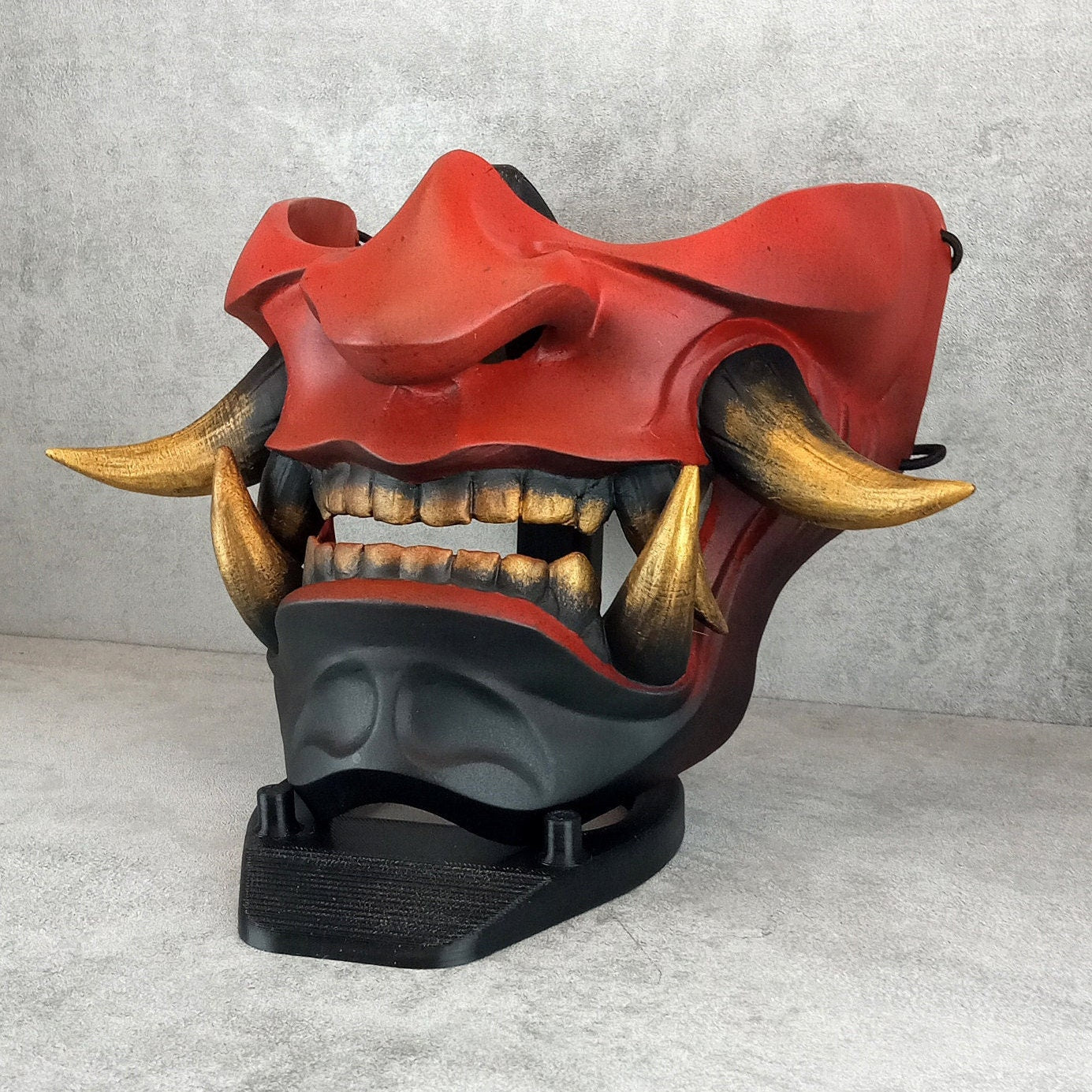 Red-black Samurai Mask, Traditional Japanese Hannya Mask