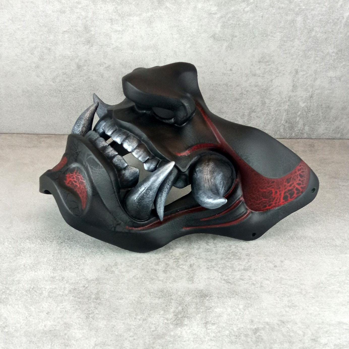 Traditional Samurai Half Mask – “Smoldering Flame” (Red & Black)