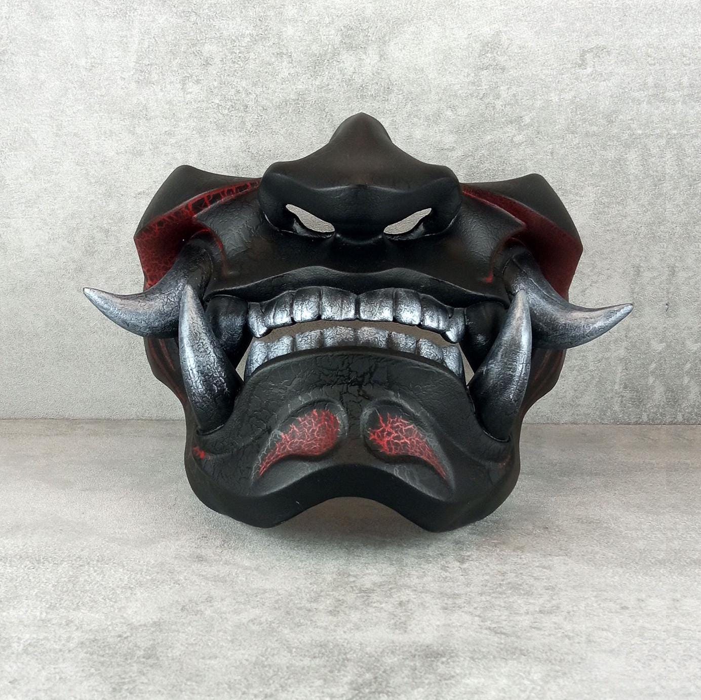 Traditional Samurai Half Mask – “Smoldering Flame” (Red & Black)
