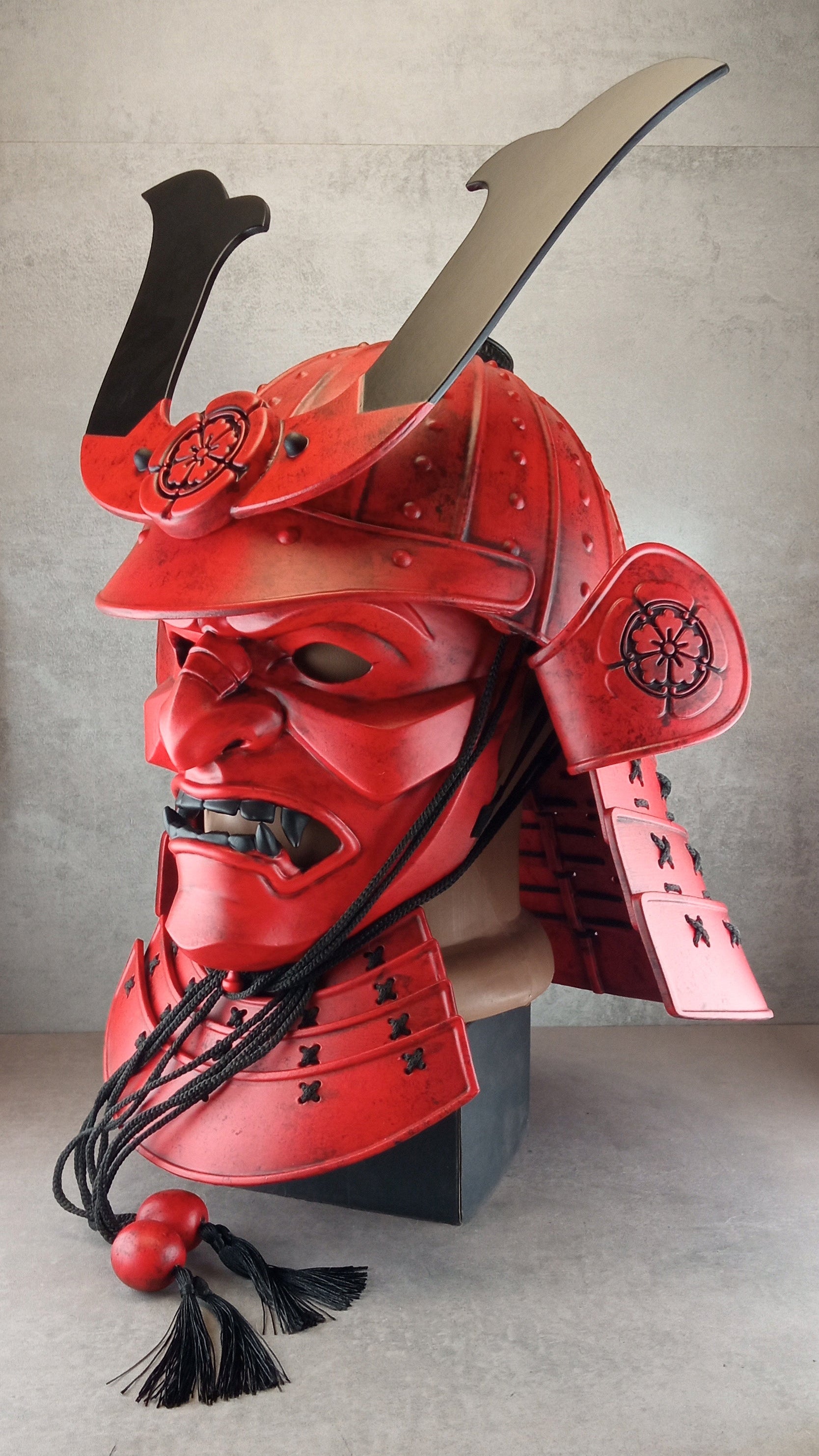 Red Samurai Kabuto Helmet with Somen Mask or Half Mask