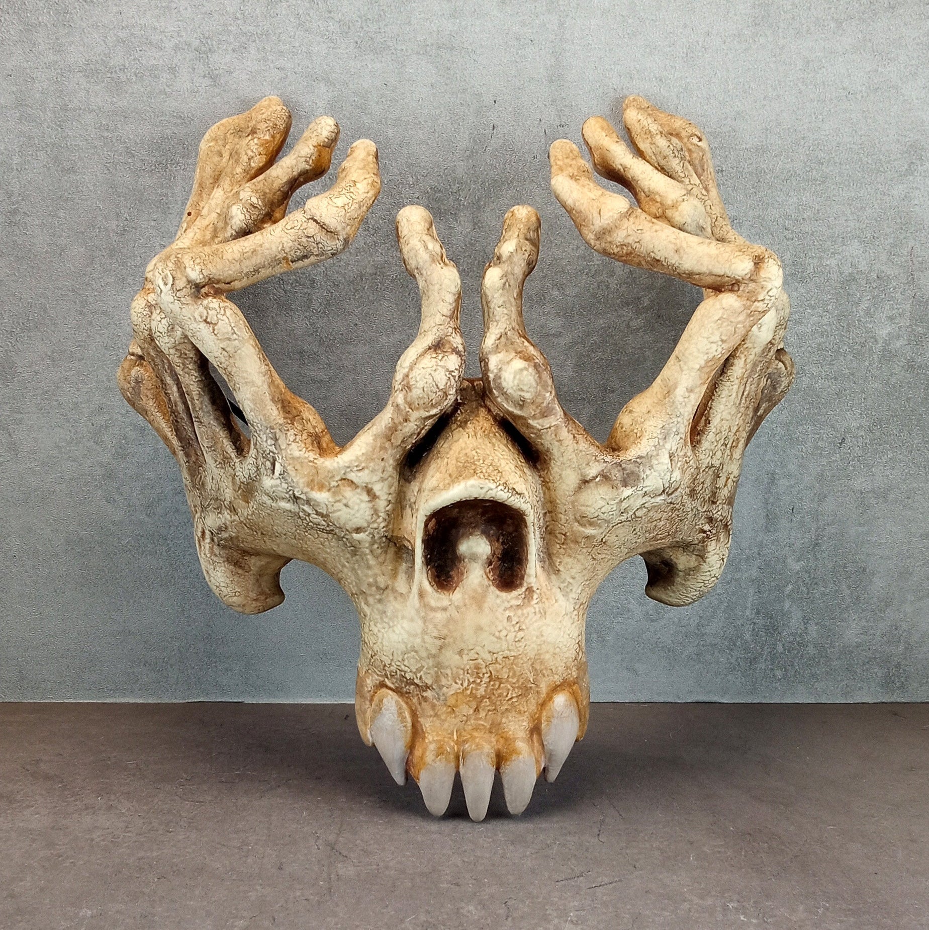 Skeleton Hand Mask – Bone-Color Hand Glasses with Jaw and Teeth Design