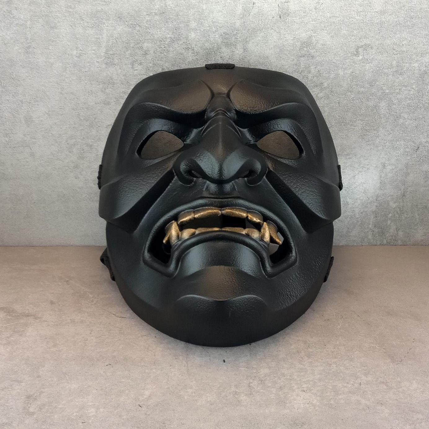 Samurai-Kampfmaske, Schwarze Maske des Samurai Somen, Traditionelle japanische Maske, Tragbare Maske, Samurai-Rüstung, Kabuki-Dämonenmaske, Wanddekoration