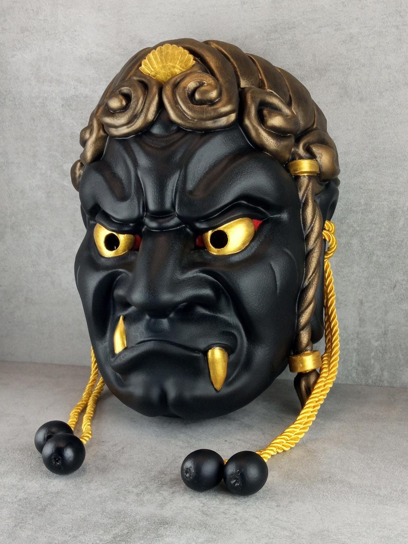 Schwarze Fudo Myo-o Maske, Traditionelle japanische Fudo Myo:o Maske, Noh Theater Maske, Achala Maske