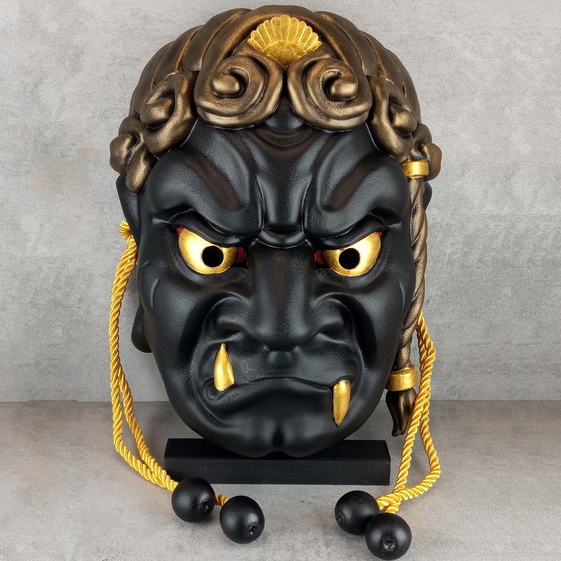 Schwarze Fudo Myo-o Maske, Traditionelle japanische Fudo Myo:o Maske, Noh Theater Maske, Achala Maske