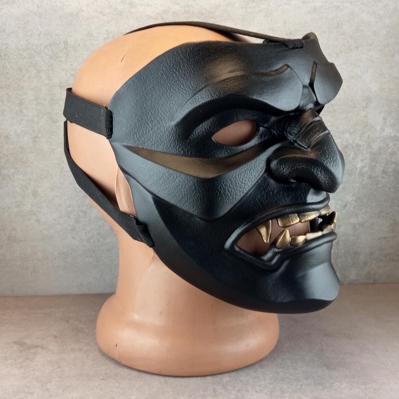 Samurai-Kampfmaske, Schwarze Maske des Samurai Somen, Traditionelle japanische Maske, Tragbare Maske, Samurai-Rüstung, Kabuki-Dämonenmaske, Wanddekoration