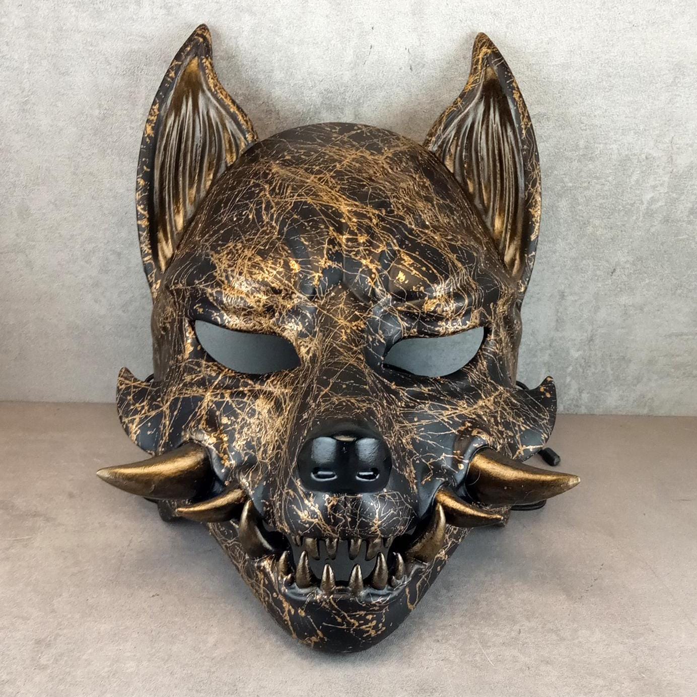 Marmor-Okami-Maske, Kitsune-Maske, Traditionelle japanische Maske, Youkai-Maske, Wolfsmaske