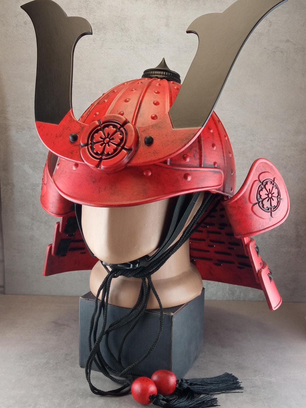 Red Samurai Kabuto Helmet with Somen Mask or Half Mask
