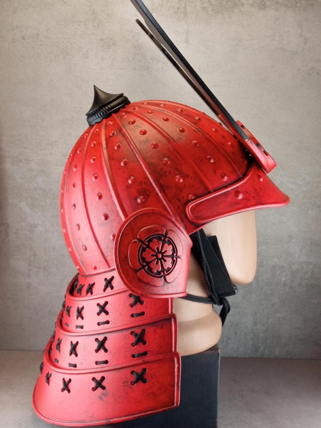 Red Samurai Kabuto Helmet with Somen Mask or Half Mask