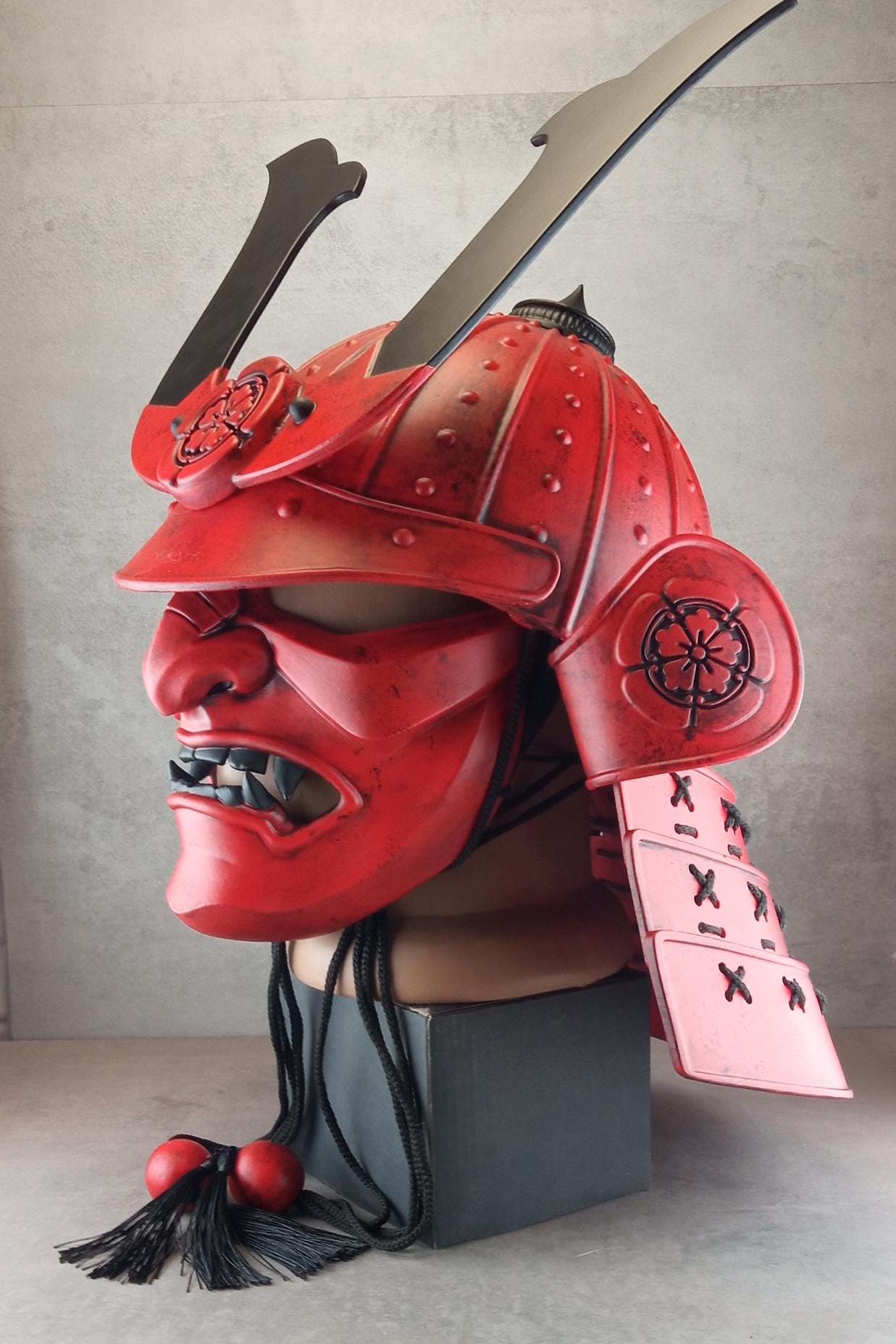Red Samurai Kabuto Helmet with Somen Mask or Half Mask