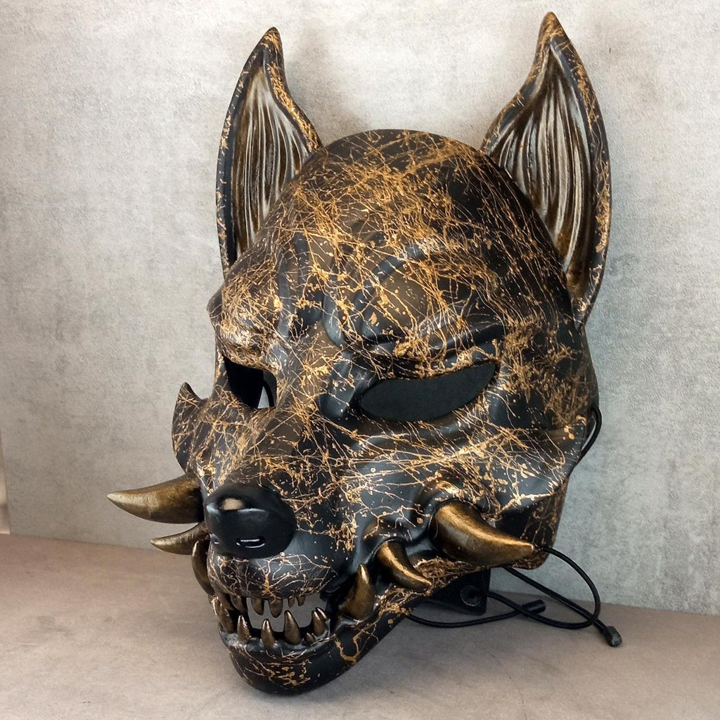 Marmor-Okami-Maske, Kitsune-Maske, Traditionelle japanische Maske, Youkai-Maske, Wolfsmaske