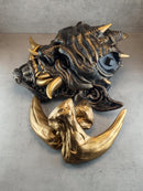 Unique Oni Demon Mask with Large Bronze Horns – Handmade Japanese-Inspired Collectible