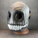Creepy Grey and Black Smiley Face Mask with Big White-Toothed Grin – Horror Costume Accessory