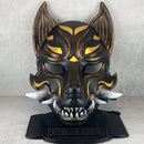 Traditional Japanese Kitsune (Okami) Wearable Mask – Black with Gold Design