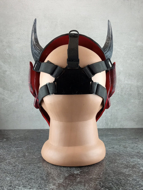 Maskenriss, Traditionelle japanische Hannya-Maske, rote und schwarze Samurai-Maske, tragbare Maske, Dämonenmaske, Oni-Maske, Wanddekoration, Oni-Maske mit Seil