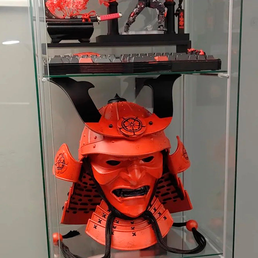 Roter Samurai Kabuto Helm mit Somen Maske oder Halbmaske, Samurai Tragbarer Helm, Samurai Rüstung