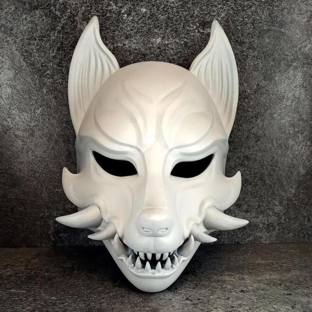 Marmor-Okami-Maske, Kitsune-Maske, Traditionelle japanische Maske, Youkai-Maske, Wolfsmaske