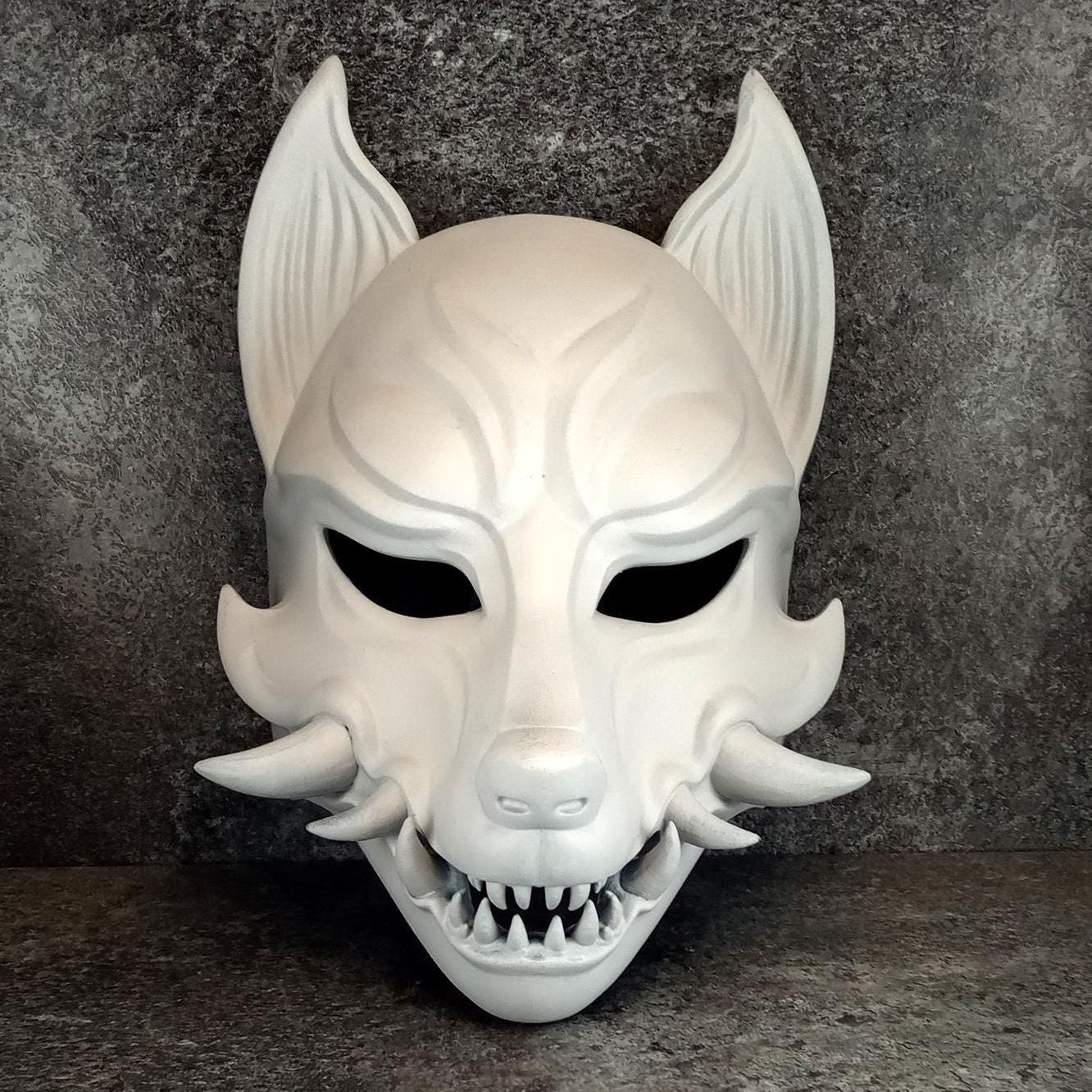 Marmor-Okami-Maske, Kitsune-Maske, Traditionelle japanische Maske, Youkai-Maske, Wolfsmaske