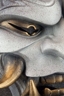 Traditionelle japanische Hannya-Maske, graue und schwarze Samurai-Maske, tragbare Maske, Kabuki-Dämonenmaske, Oni-Maske, Wanddekoration Oni-Maske mit Seil