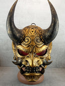 Japanische Oni-Maske mit Lichtern tragbar, Goldene Maske Hannya, Maske mit Samurai-Tanto-Dolch, Dämonenmaske, Wanddekoration, Oni-Maske mit Seil