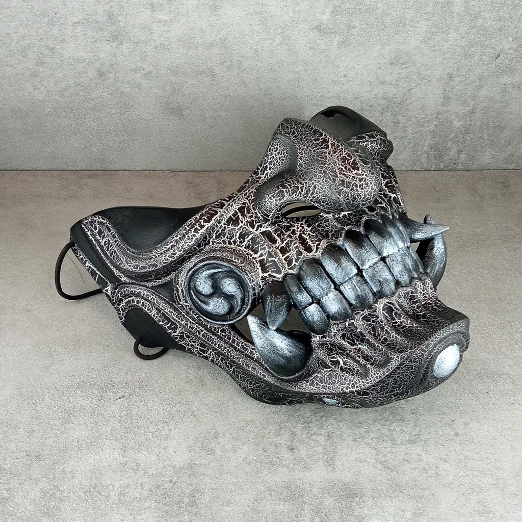 Samurai-Maske mit silbernen Rissen, Traditionelle japanische Hannya-Maske, Tragbare Maske, Kabuki-Dämonenmaske, Oni-Maske, Wanddekoration, Silbermaske