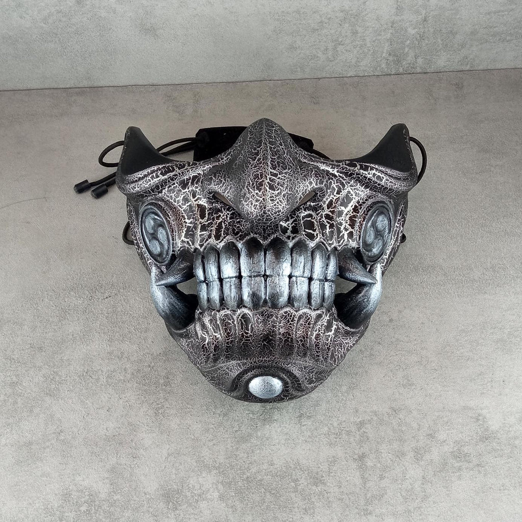 Samurai-Maske mit silbernen Rissen, Traditionelle japanische Hannya-Maske, Tragbare Maske, Kabuki-Dämonenmaske, Oni-Maske, Wanddekoration, Silbermaske