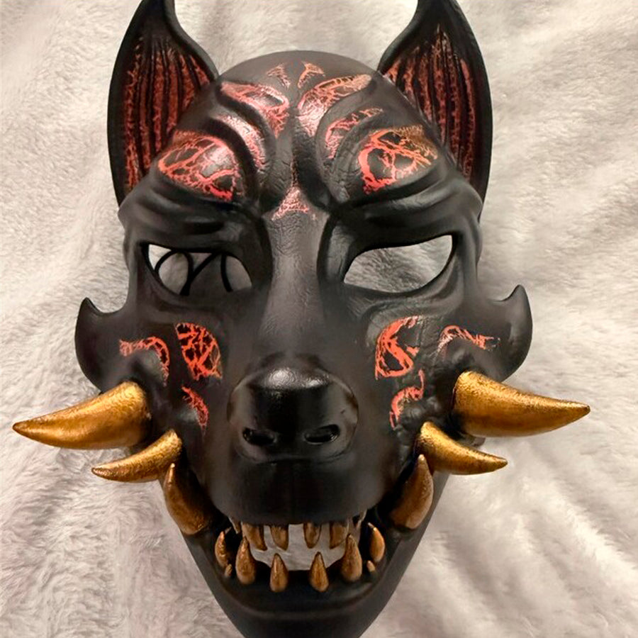 Marmor-Okami-Maske, Kitsune-Maske, Traditionelle japanische Maske, Youkai-Maske, Wolfsmaske