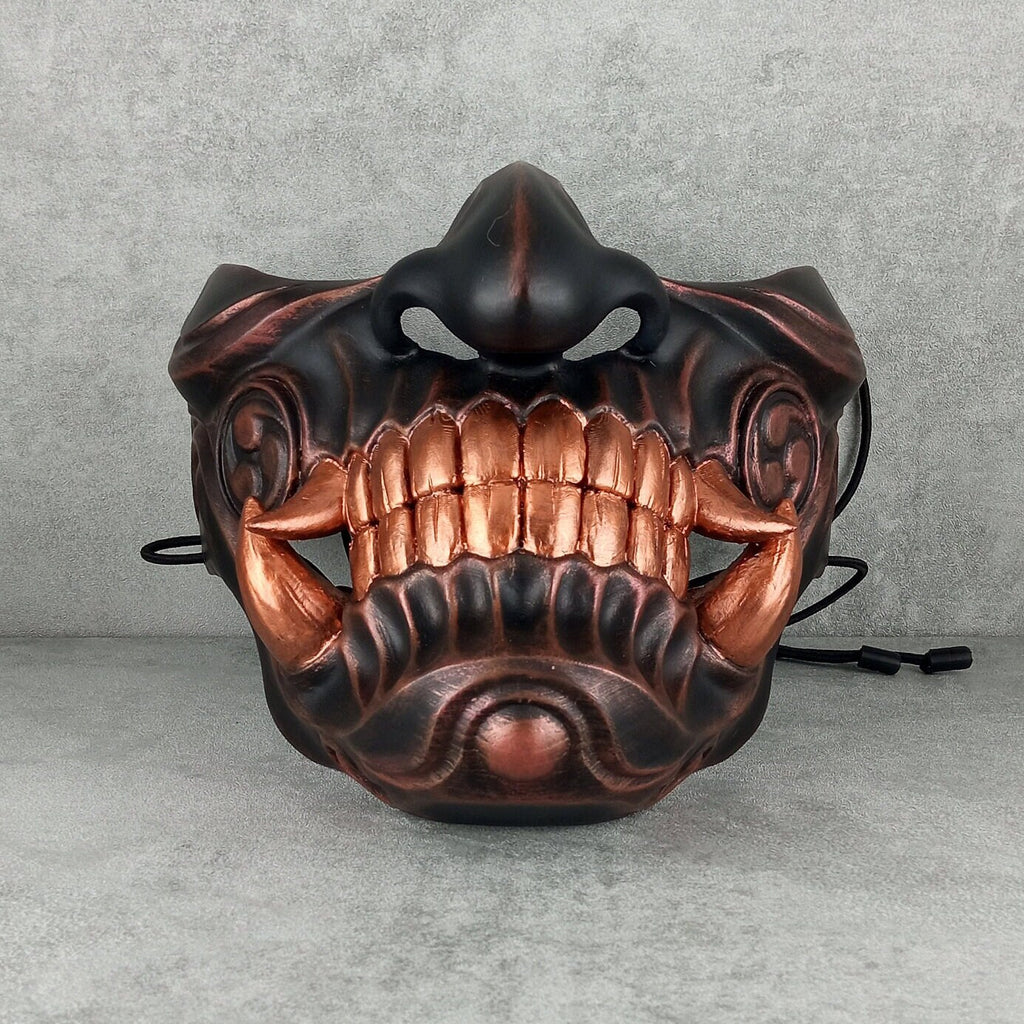 Schwarze und kupferne Samurai-Maske, Traditionelle japanische Hannya-Maske, Tragbare Maske, Kabuki-Dämonenmaske, Oni-Maske, Wanddekoration Oni-Maske mit Seil