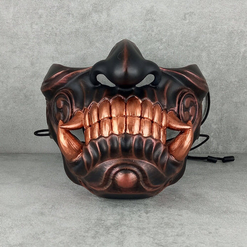 Schwarze und kupferne Samurai-Maske, Traditionelle japanische Hannya-Maske, Tragbare Maske, Kabuki-Dämonenmaske, Oni-Maske, Wanddekoration Oni-Maske mit Seil
