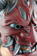 Maskenriss, Traditionelle japanische Hannya-Maske, rote und schwarze Samurai-Maske, tragbare Maske, Dämonenmaske, Oni-Maske, Wanddekoration, Oni-Maske mit Seil