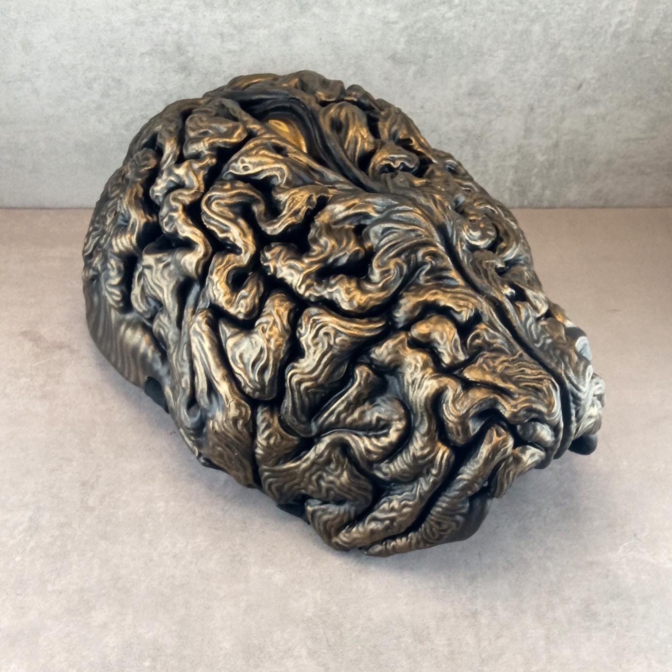 Bronze Brain Mask with Golden Eye – Surreal Anatomical Art Mask for Cosplay & Decor