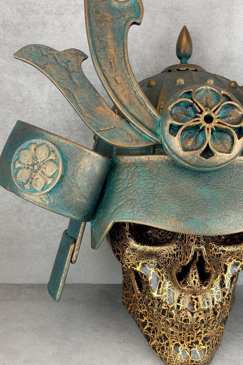 3D Gold Cracked Samurai Skull with Patinated Helmet
