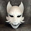Fox Spirit Mask – Rust-Grey Kitsune (Okami) with Natural Fangs