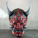 Red Hannya Mask with Cracks – Silver Horns & Fangs