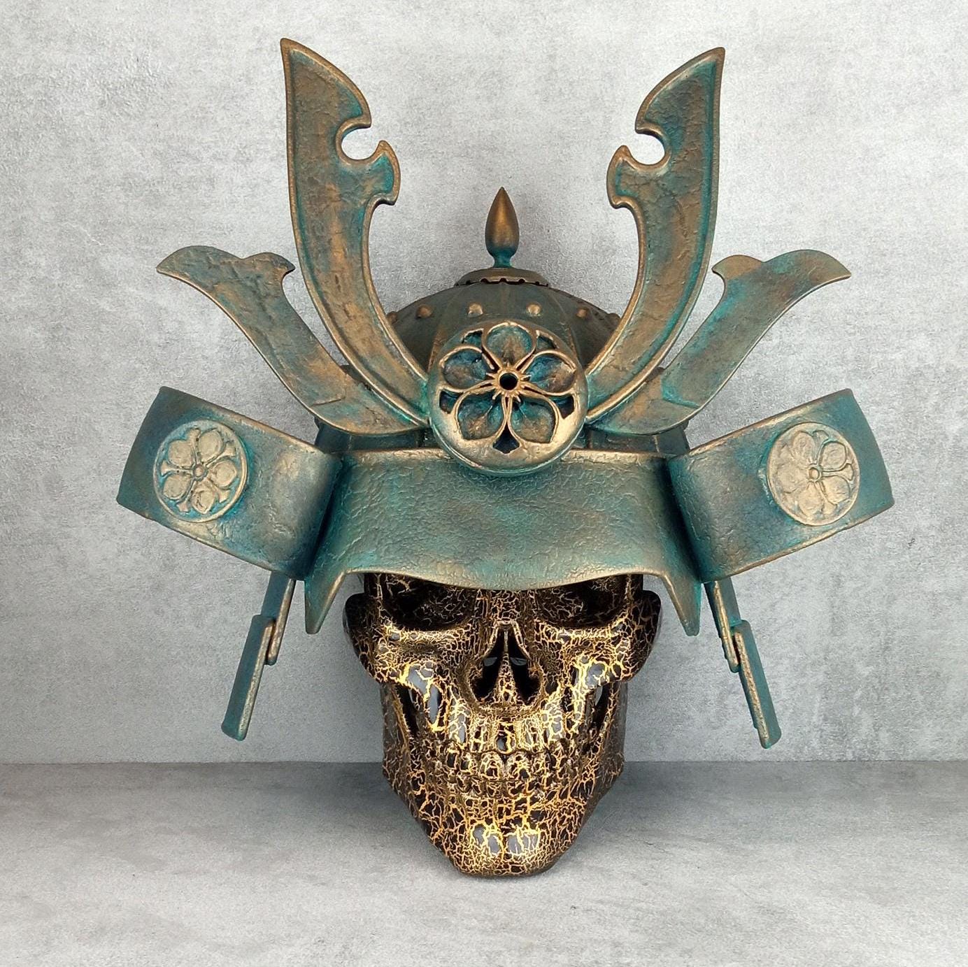 3D Gold Cracked Samurai Skull with Patinated Helmet