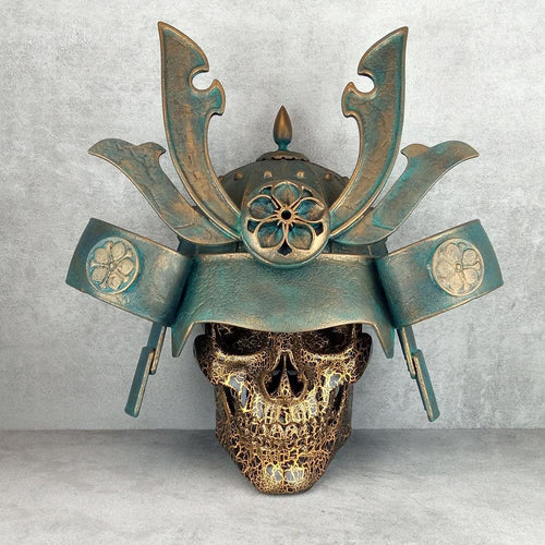 3D Gold Cracked Samurai Skull with Patinated Helmet