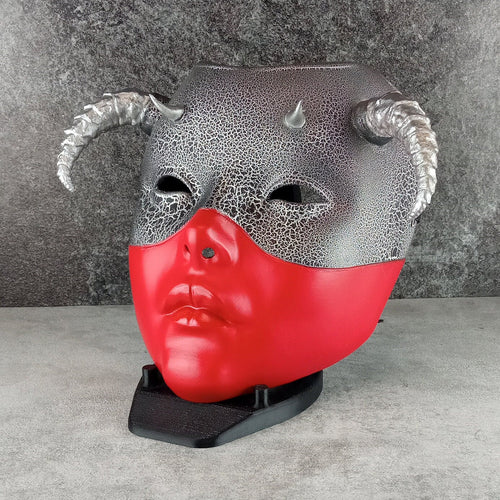 Red and Silver Geisha Witch Mask with Silver Horns