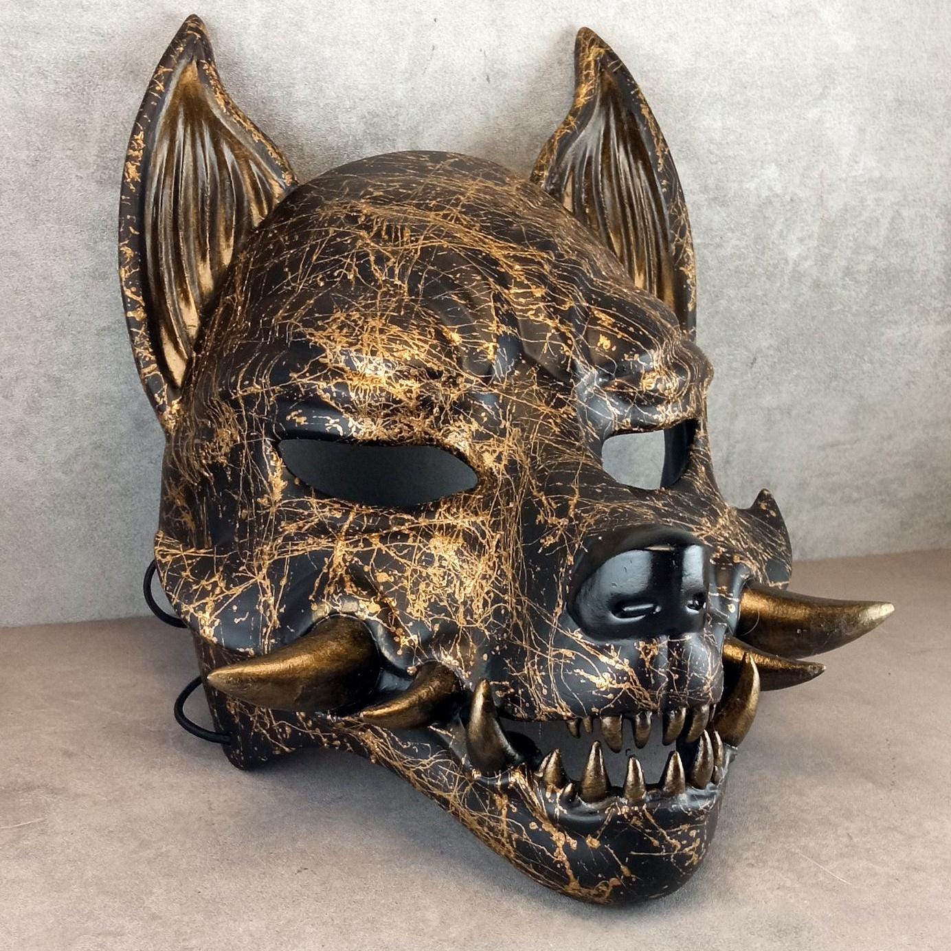 Marmor-Okami-Maske, Kitsune-Maske, Traditionelle japanische Maske, Youkai-Maske, Wolfsmaske