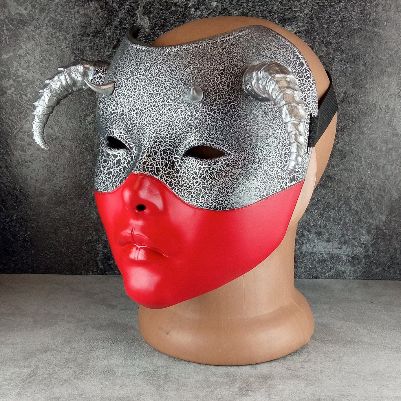 Red and Silver Geisha Witch Mask with Silver Horns