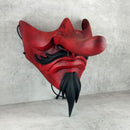 Traditional Japanese Wearable Tengu Half Mask – Red with Black Beard and Mustache