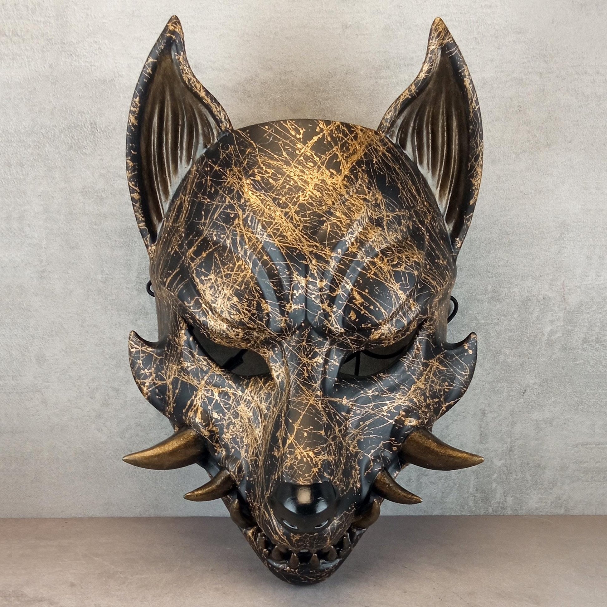 Marmor-Okami-Maske, Kitsune-Maske, Traditionelle japanische Maske, Youkai-Maske, Wolfsmaske