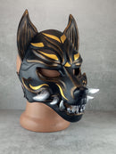 Traditional Japanese Kitsune (Okami) Wearable Mask – Black with Gold Design