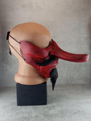 Traditional Japanese Wearable Tengu Half Mask – Red with Black Beard and Mustache