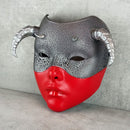 Red and Silver Geisha Witch Mask with Silver Horns