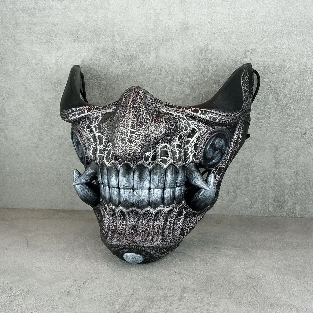Samurai-Maske mit silbernen Rissen, Traditionelle japanische Hannya-Maske, Tragbare Maske, Kabuki-Dämonenmaske, Oni-Maske, Wanddekoration, Silbermaske