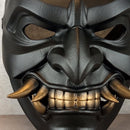 Black Samurai Somen Mask with Bronze Fangs – Japanese Warrior Armor Mask