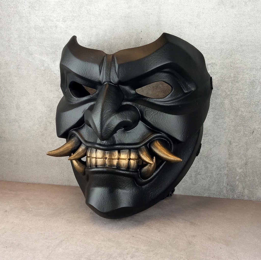 Black Samurai Somen Mask with Bronze Fangs