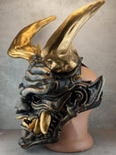Unique Oni Demon Mask with Large Bronze Horns – Handmade Japanese-Inspired Collectible
