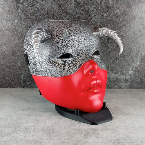 Red and Silver Geisha Witch Mask with Silver Horns