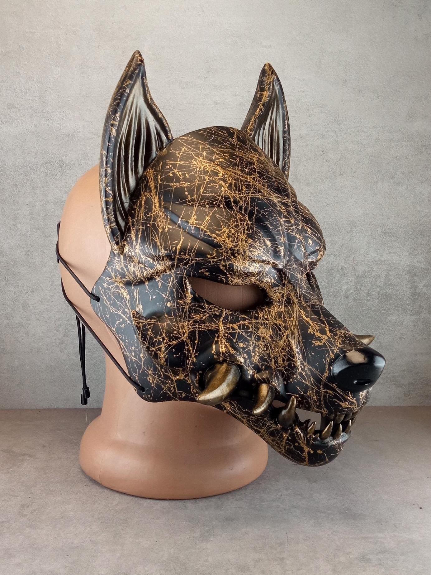 Marmor-Okami-Maske, Kitsune-Maske, Traditionelle japanische Maske, Youkai-Maske, Wolfsmaske